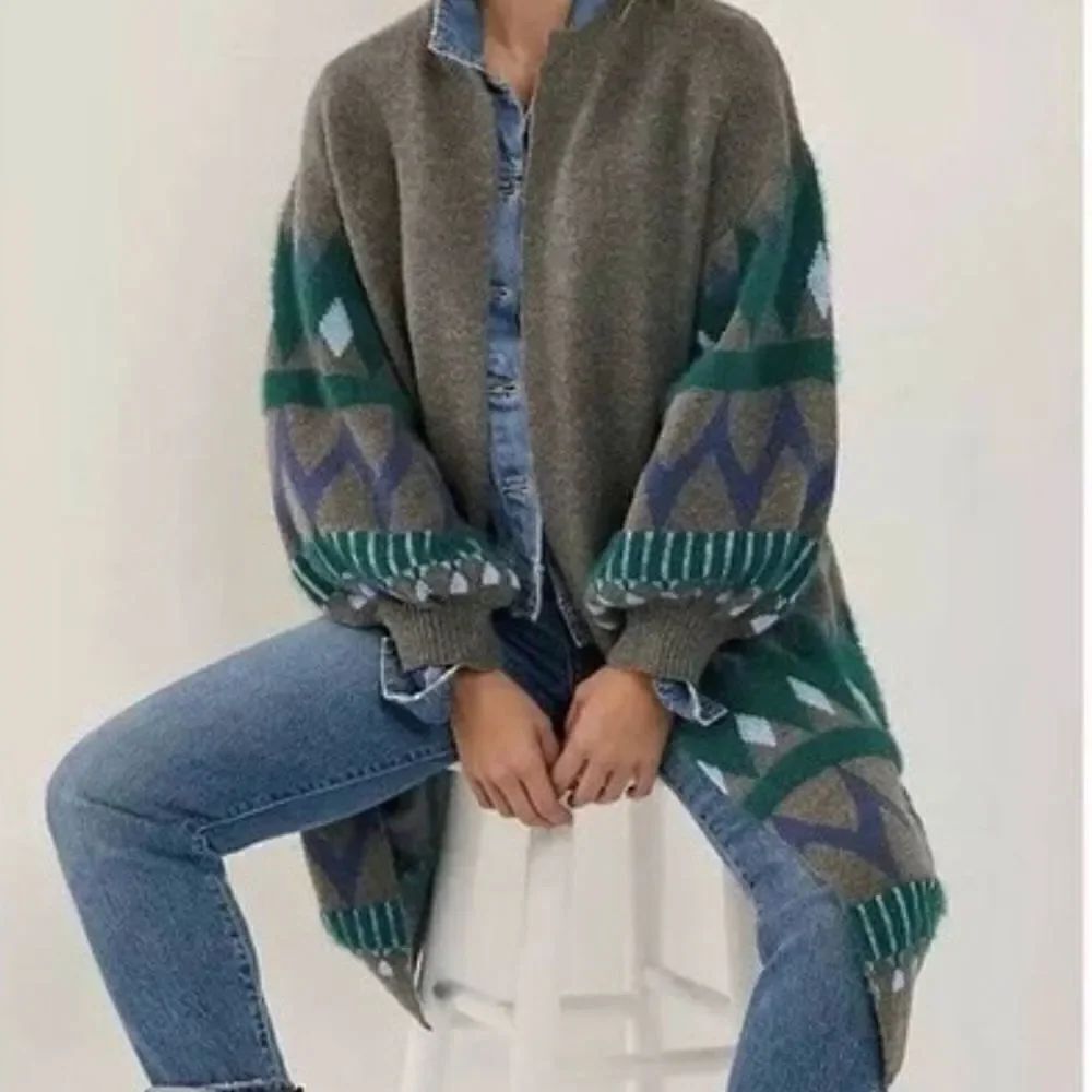 Anthropologie Kai Balloon Sleeve Grey Cardigan One Size